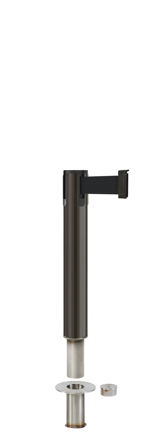 Contempo Exhibit Post | 24 in Retractable Belt Stanchion - SB - Statuary Bronze - Floor Socket