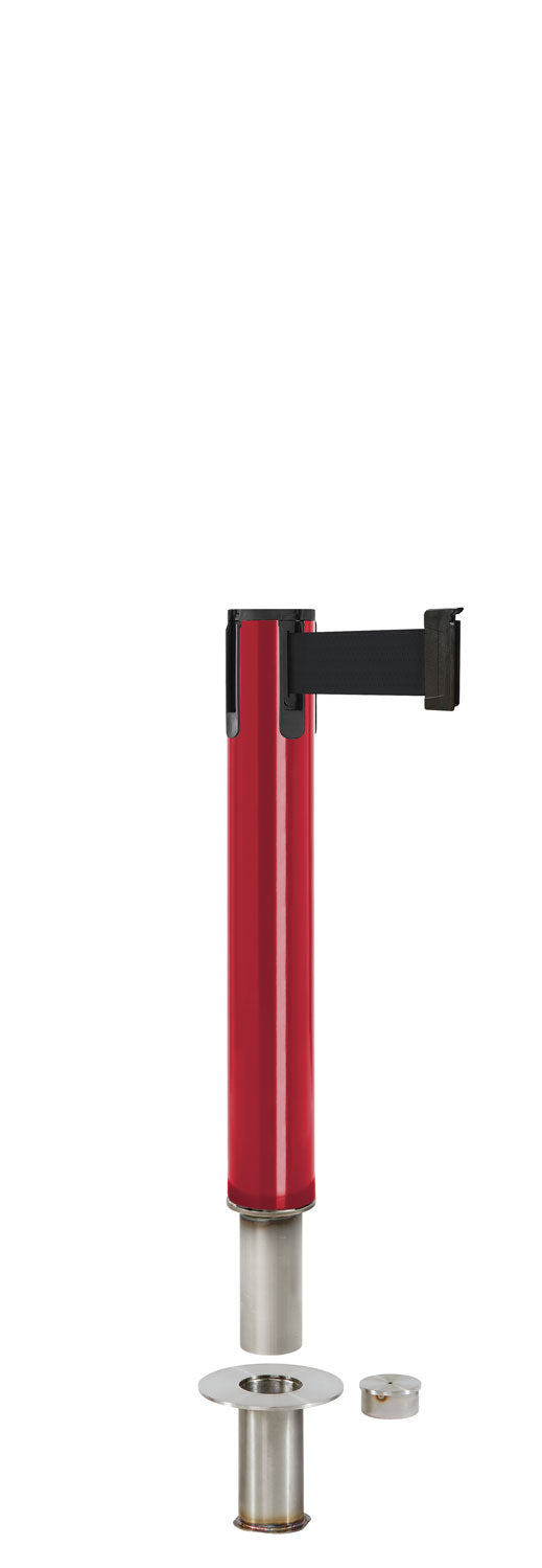 Contempo Exhibit Post | 24 in Retractable Belt Stanchion - TR - Torch Red - Floor Socket