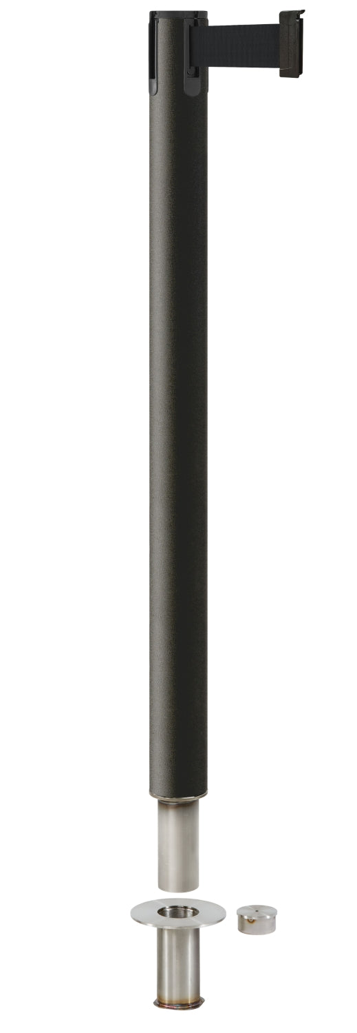 Contempo Removable Retractable Belt Stanchion - WB - Wrinkle Black - Floor Socket