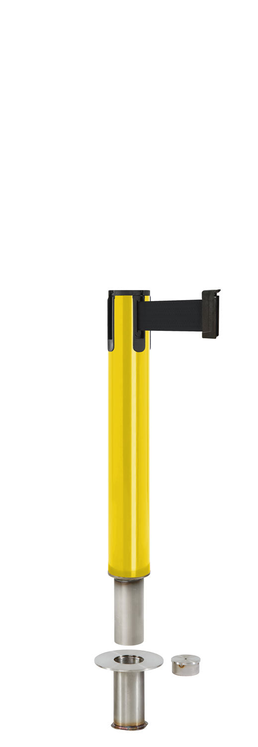 Contempo Exhibit Post | 24 in Retractable Belt Stanchion - YL - Yellow - Floor Socket