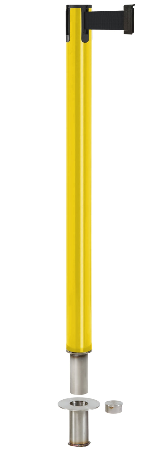 Contempo Removable Retractable Belt Stanchion - YL - Yellow - Floor Socket
