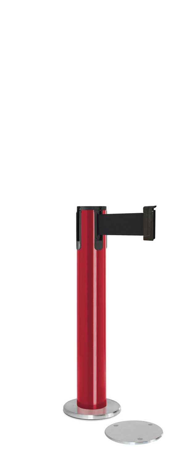 Contempo Exhibit Post | 24 in Retractable Belt Stanchion - TR - Torch Red - 5.5" Carpet Magnetic