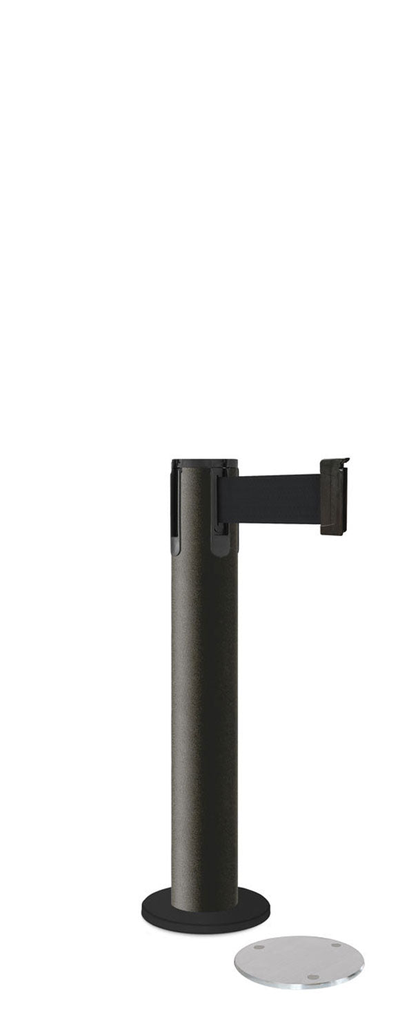 Contempo Exhibit Post | 24 in Retractable Belt Stanchion - WB - Wrinkle Black - 5.5" Carpet Magnetic
