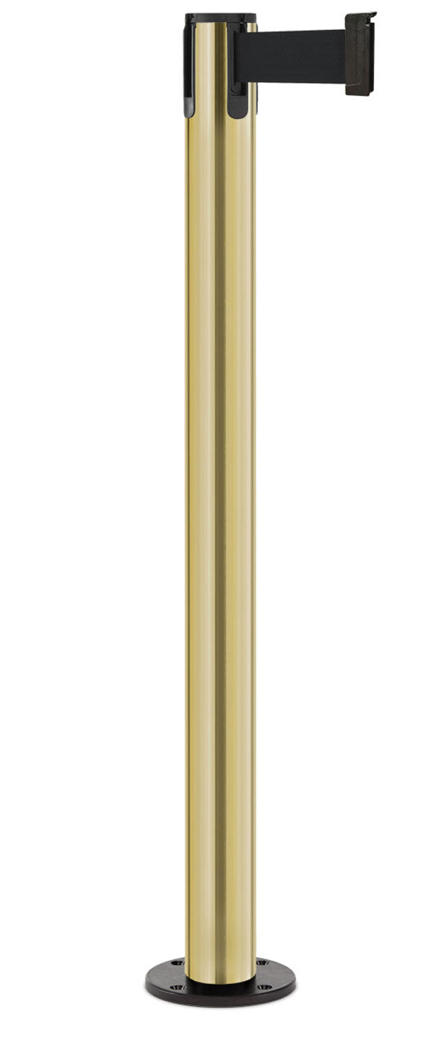 Contempo Permanent Retractable Belt Stanchion - BG - Brushed Gold - Black Permanent