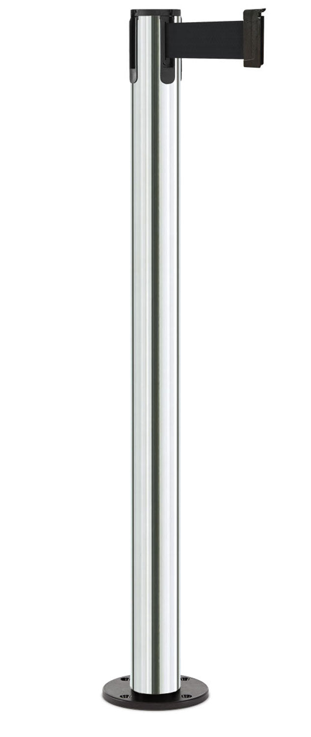 Contempo Permanent Retractable Belt Stanchion - CL - Chrome - Black Permanent