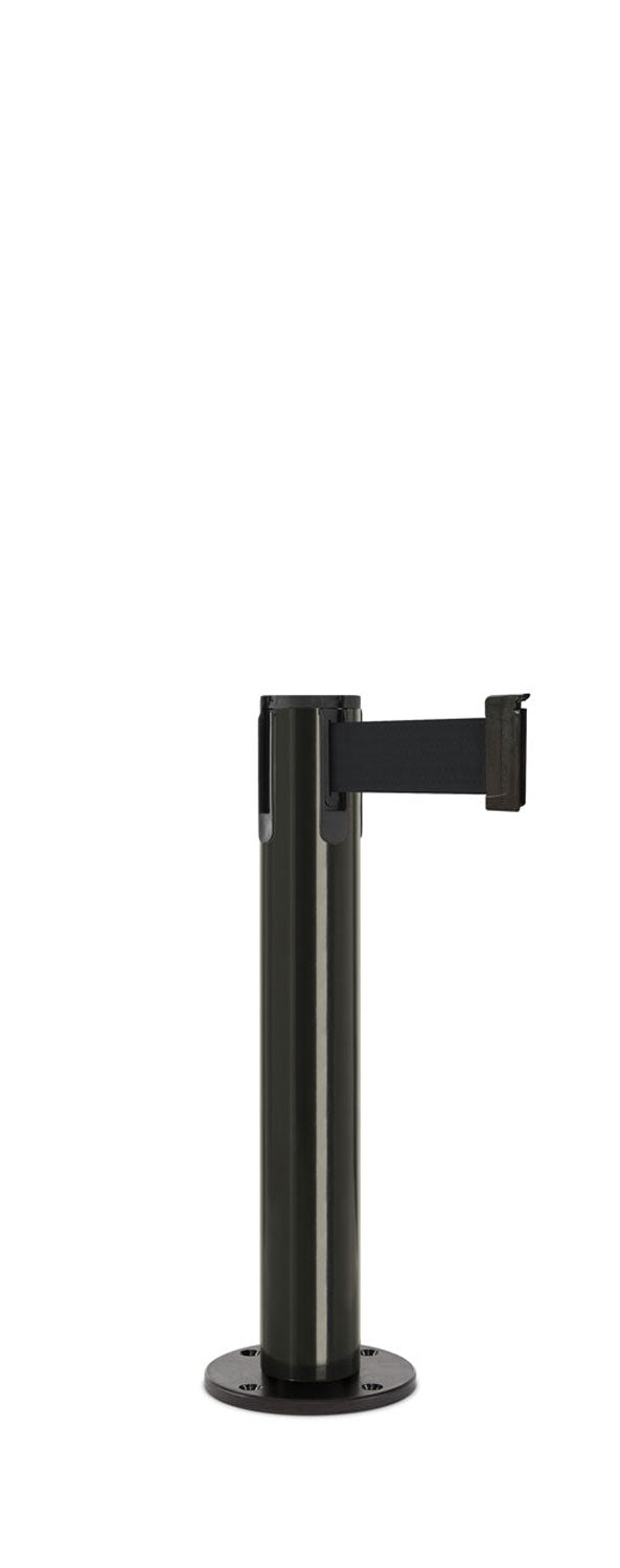 Contempo Exhibit Post | 24 in Retractable Belt Stanchion - GB - Gloss Black - Black Permanent