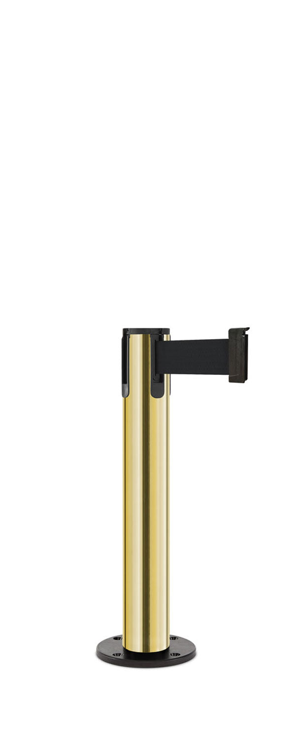 Contempo Exhibit Post | 24 in Retractable Belt Stanchion - GD - Gold - Black Permanent