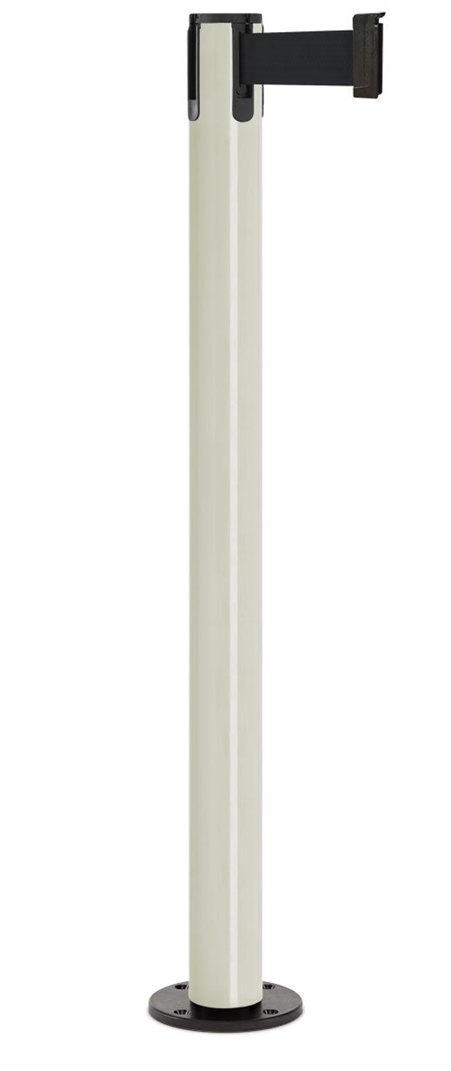 Contempo Permanent Retractable Belt Stanchion - LW - Lavi White - Black Permanent