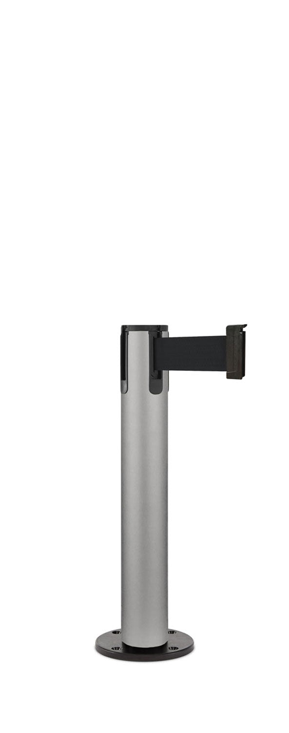Contempo Exhibit Post | 24 in Retractable Belt Stanchion - SA - Satin - Black Permanent
