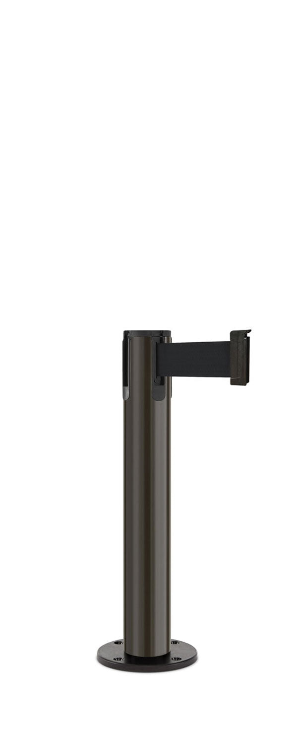 Contempo Exhibit Post | 24 in Retractable Belt Stanchion - SB - Statuary Bronze - Black Permanent