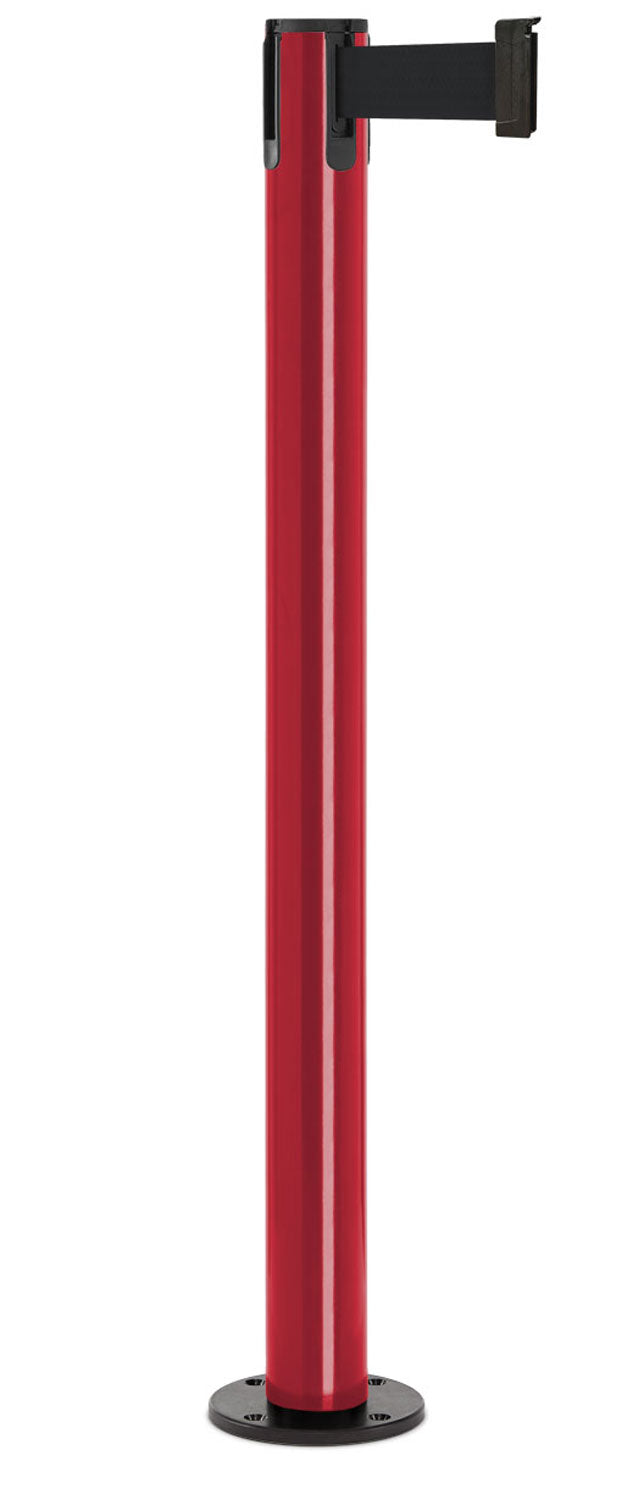 Contempo Permanent Retractable Belt Stanchion - TR - Torch Red - Black Permanent
