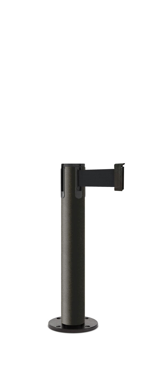 Contempo Exhibit Post | 24 in Retractable Belt Stanchion - WB - Wrinkle Black - Black Permanent