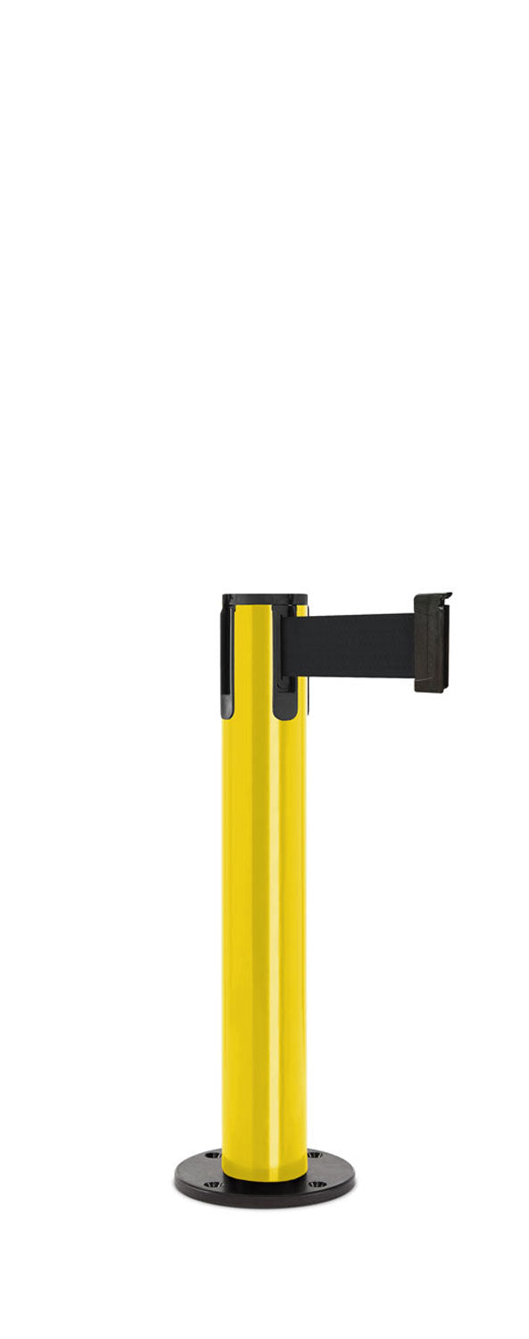 Contempo Exhibit Post | 24 in Retractable Belt Stanchion - YL - Yellow - Black Permanent