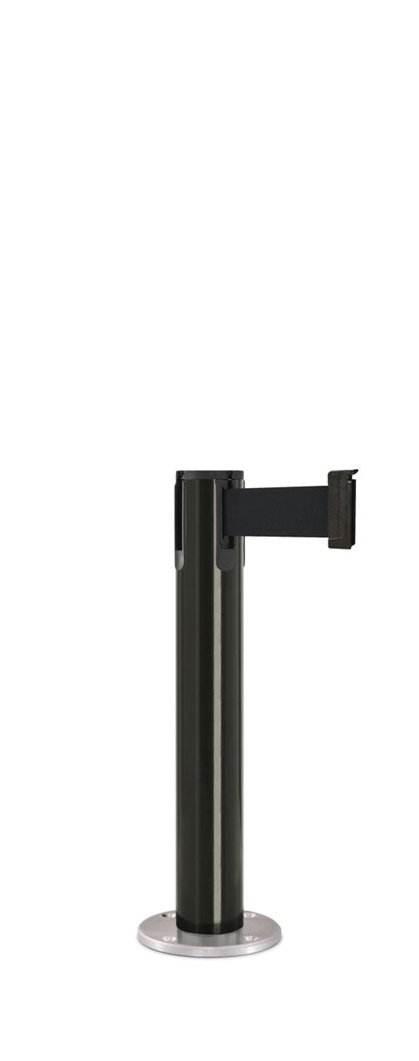 Contempo Exhibit Post | 24 in Retractable Belt Stanchion - GB - Gloss Black - Satin Permanent