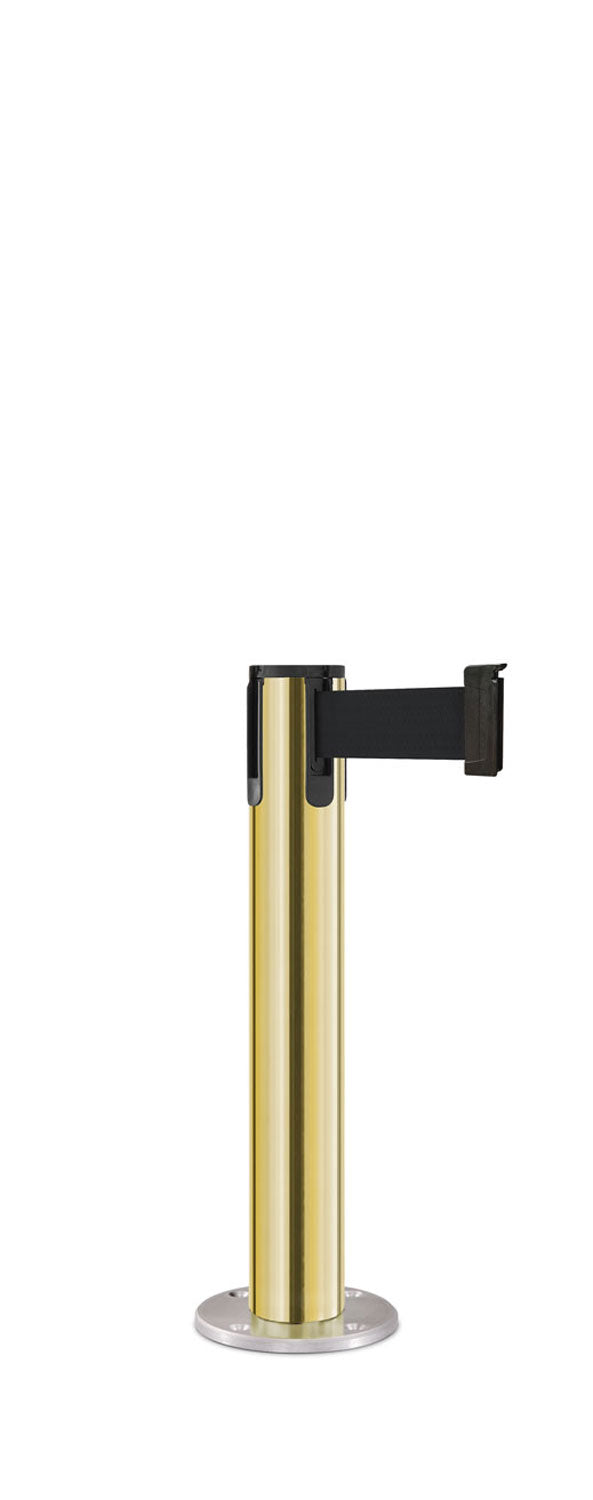 Contempo Exhibit Post | 24 in Retractable Belt Stanchion - GD - Gold - Satin Permanent