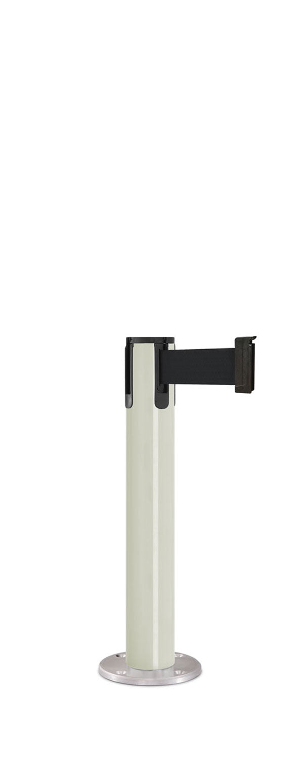 Contempo Exhibit Post | 24 in Retractable Belt Stanchion - LW - Lavi White - Satin Permanent