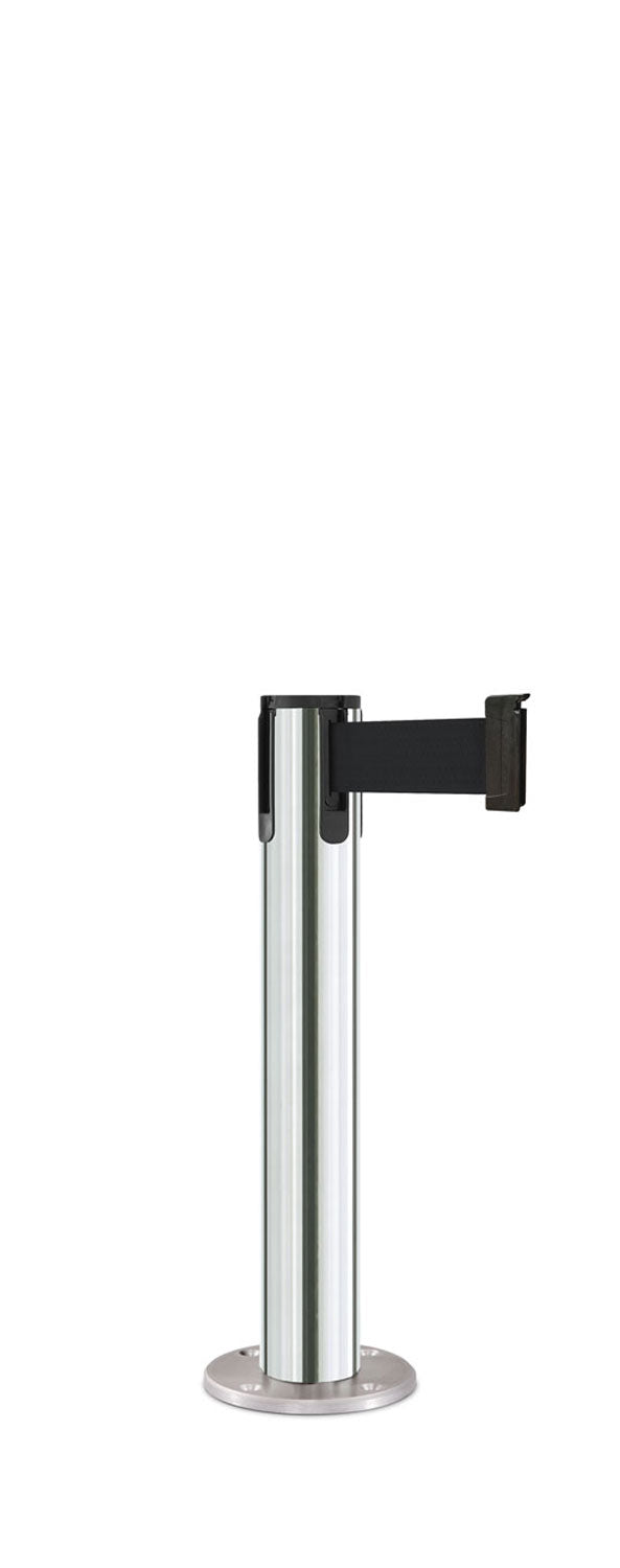 Contempo Exhibit Post | 24 in Retractable Belt Stanchion - PO - Polished Stainless - Satin Permanent