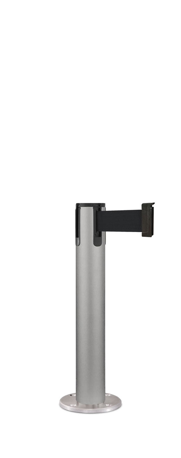 Contempo Exhibit Post | 24 in Retractable Belt Stanchion - SA - Satin - Satin Permanent