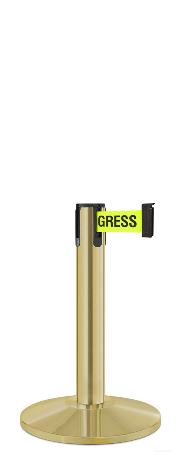 Contempo Exhibit Post | 24 in Retractable Belt Stanchion - BG - Brushed Gold - 14" Galvanized Sloped