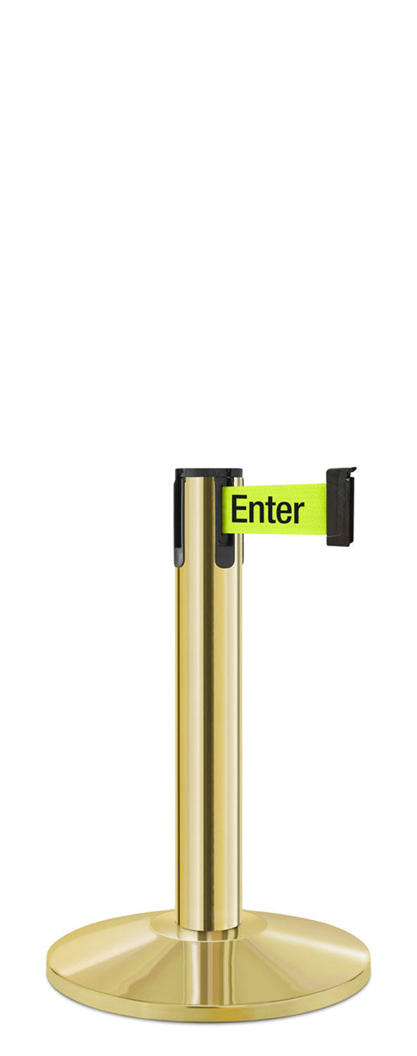 Contempo Exhibit Post | 24 in Retractable Belt Stanchion - GD - Gold - 14" Galvanized Sloped
