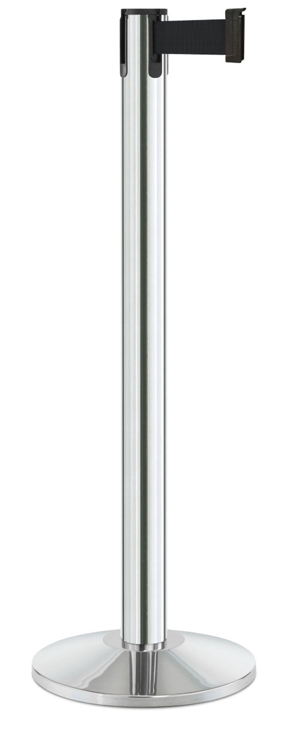 Contempo Portable Retractable Belt Stanchion - PO - Polished Stainless - 14" Galvanized Sloped