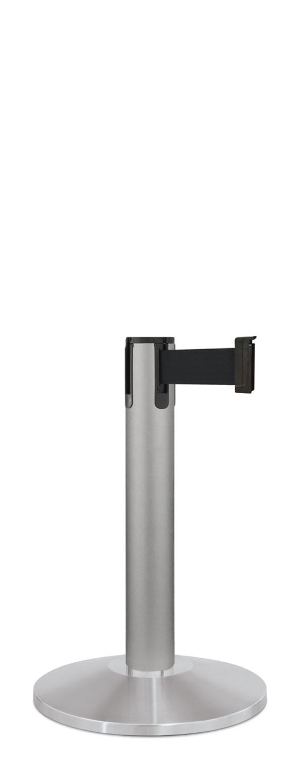 Contempo Exhibit Post | 24 in Retractable Belt Stanchion - SA - Satin - 14" Galvanized Sloped