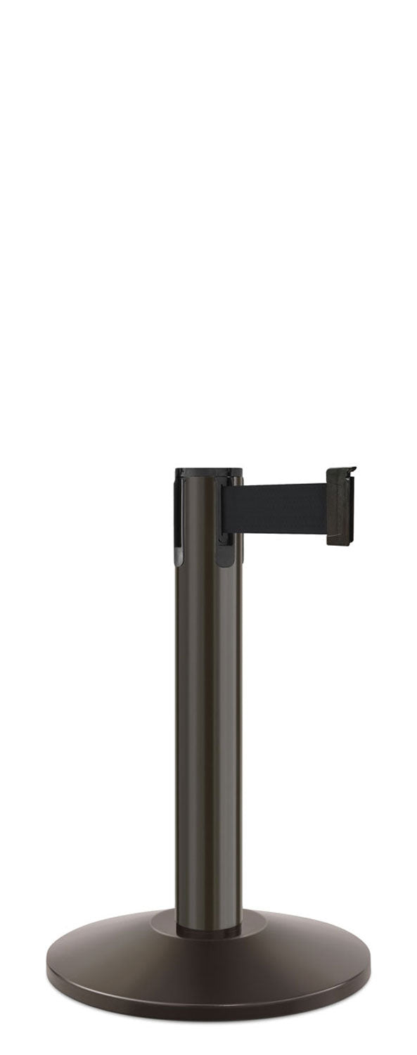 Contempo Exhibit Post | 24 in Retractable Belt Stanchion - SB - Statuary Bronze - 14" Galvanized Sloped