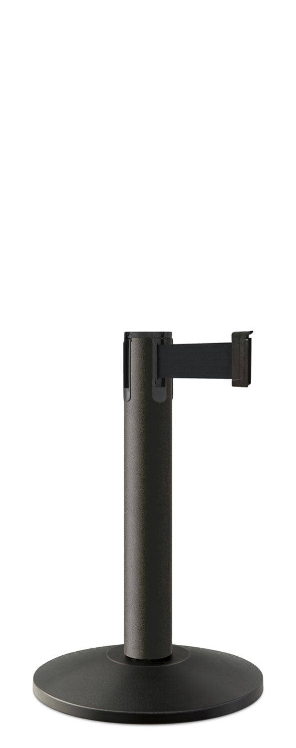 Contempo Exhibit Post | 24 in Retractable Belt Stanchion - WB - Wrinkle Black - 14" Galvanized Sloped