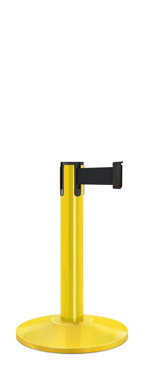 Contempo Exhibit Post | 24 in Retractable Belt Stanchion - YL - Yellow - 14" Galvanized Sloped