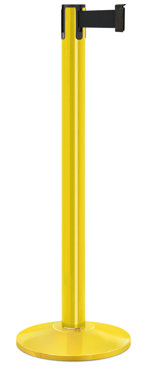 Contempo Portable Retractable Belt Stanchion - YL - Yellow - 14" Galvanized Sloped