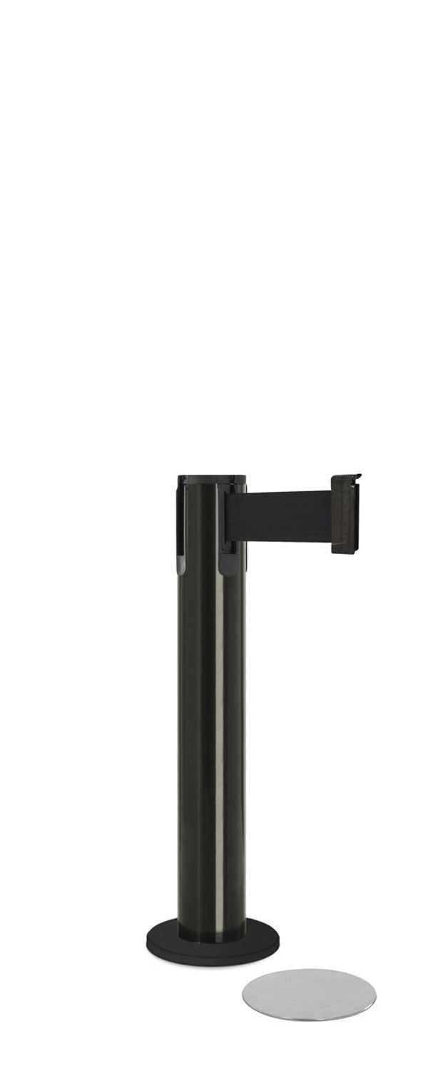 Contempo Exhibit Post | 24 in Retractable Belt Stanchion - GB - Gloss Black - 5.5" Heavy Magnetic