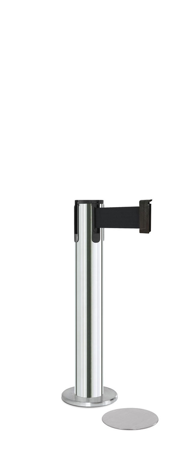 Contempo Exhibit Post | 24 in Retractable Belt Stanchion - PO - Polished Stainless - 5.5" Heavy Magnetic