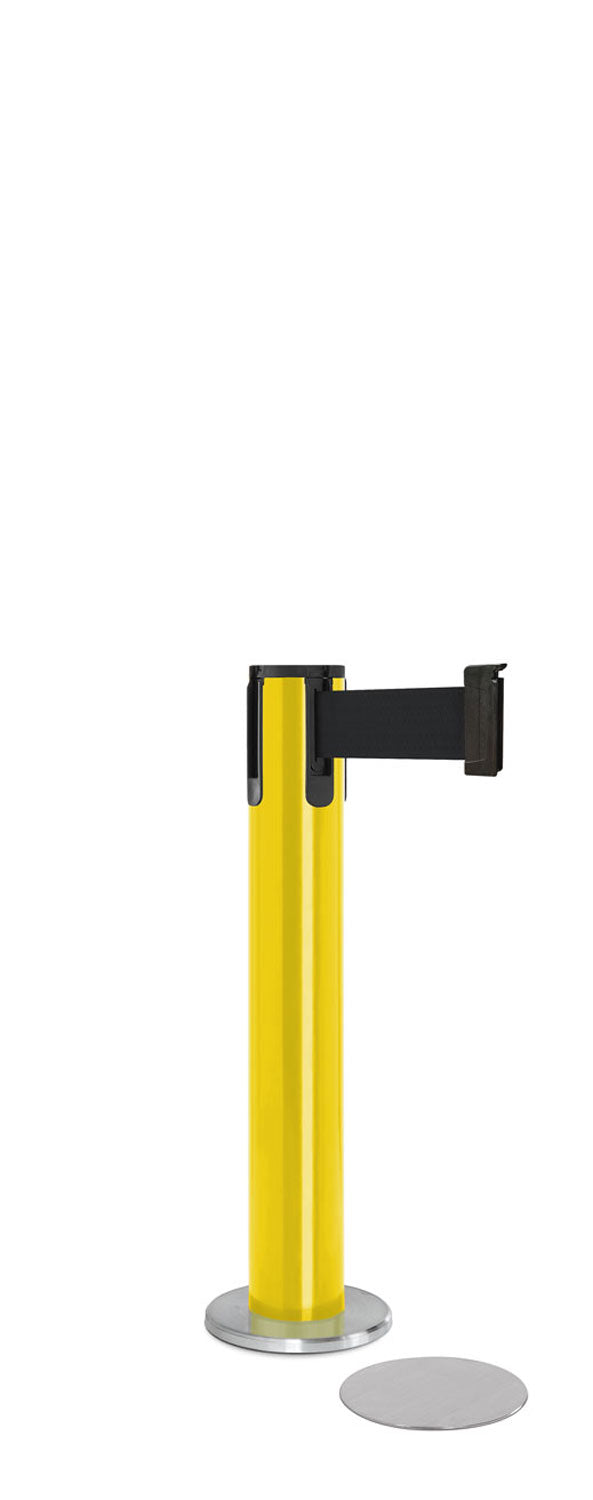 Contempo Exhibit Post | 24 in Retractable Belt Stanchion - YL - Yellow - 5.5" Heavy Magnetic