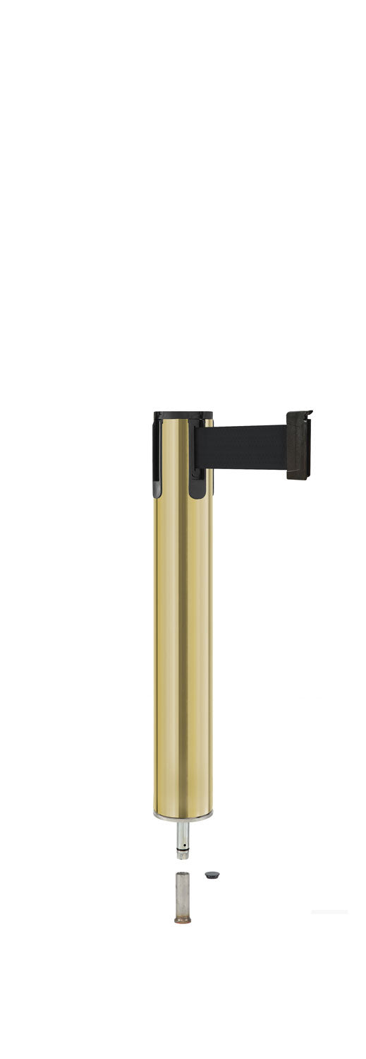 Contempo Exhibit Post | 24 in Retractable Belt Stanchion - BG - Brushed Gold - Pin Socket