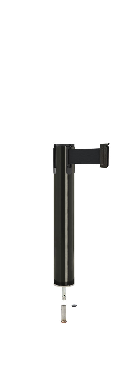 Contempo Exhibit Post | 24 in Retractable Belt Stanchion - GB - Gloss Black - Pin Socket