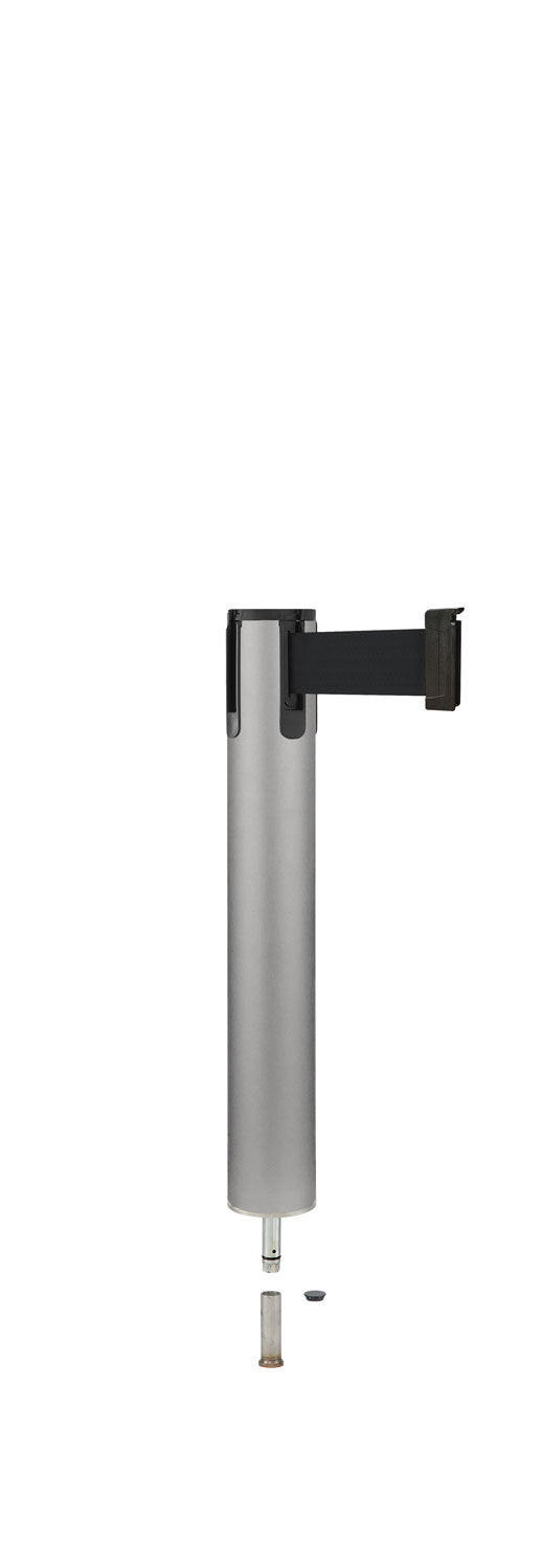 Contempo Exhibit Post | 24 in Retractable Belt Stanchion - SA - Satin - Pin Socket