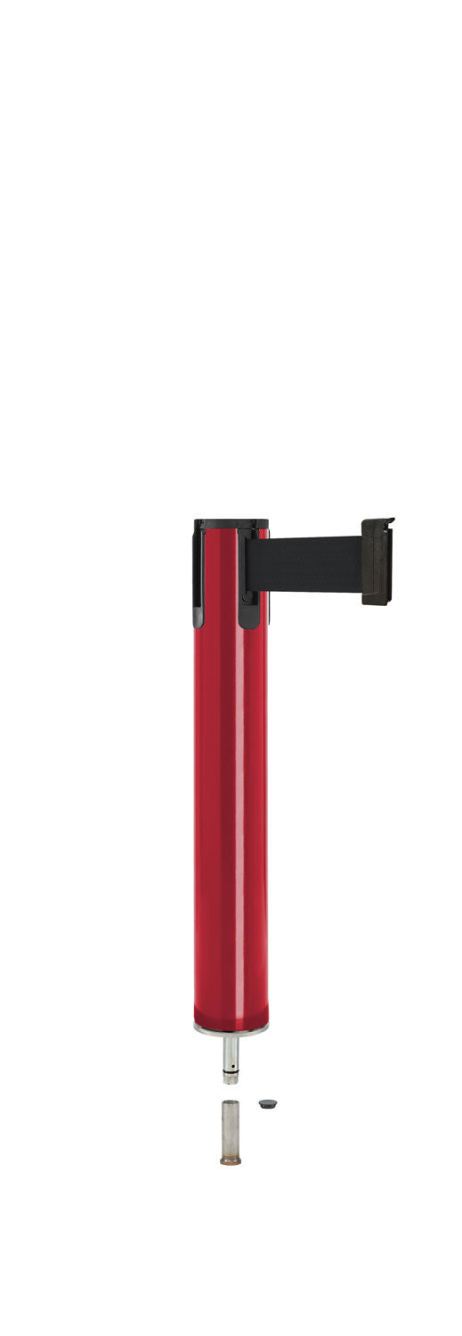 Contempo Exhibit Post | 24 in Retractable Belt Stanchion - TR - Torch Red - Pin Socket