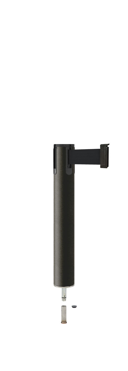 Contempo Exhibit Post | 24 in Retractable Belt Stanchion - WB - Wrinkle Black - Pin Socket