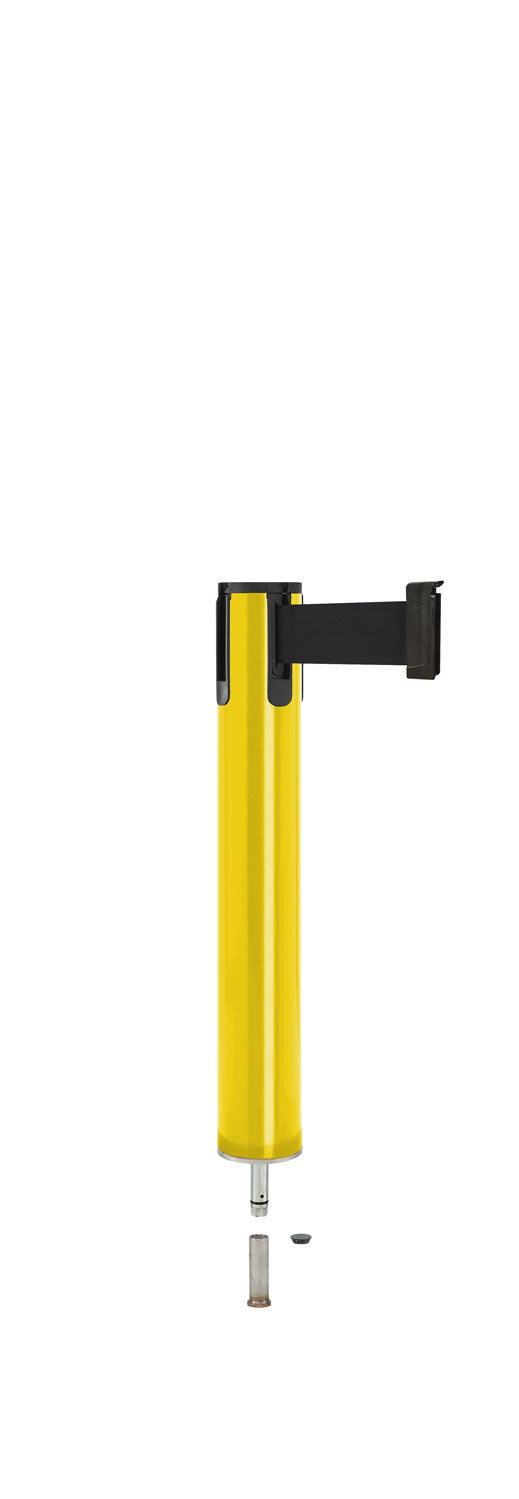 Contempo Exhibit Post | 24 in Retractable Belt Stanchion - YL - Yellow - Pin Socket
