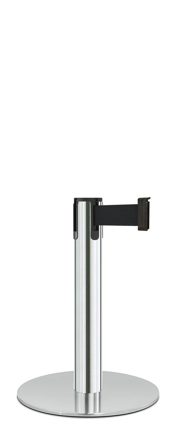 Contempo Exhibit Post | 24 in Retractable Belt Stanchion - PO - Polished Stainless - 14.5" Slim