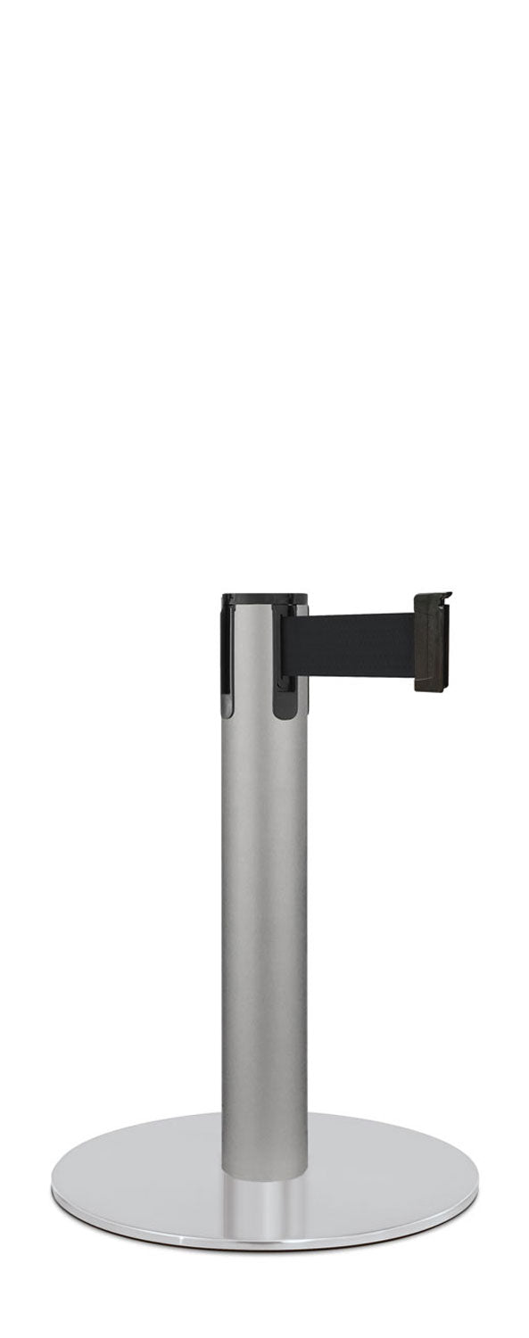 Contempo Exhibit Post | 24 in Retractable Belt Stanchion - SA - Satin - 14.5" Slim