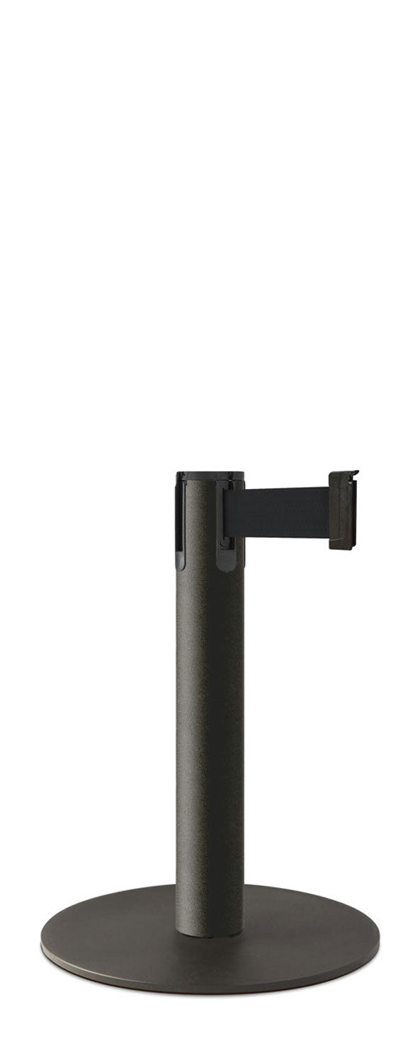 Contempo Exhibit Post | 24 in Retractable Belt Stanchion - WB - Wrinkle Black - 14.5" Slim