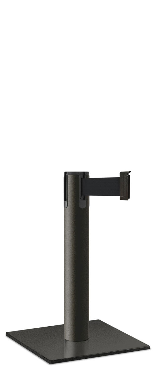 Contempo Exhibit Post | 24 in Retractable Belt Stanchion - WB - Wrinkle Black - Square