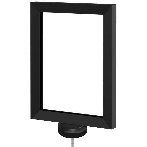 Classic post sign frame 8.5 x 11 in smooth black, mounted on a rope stanchion