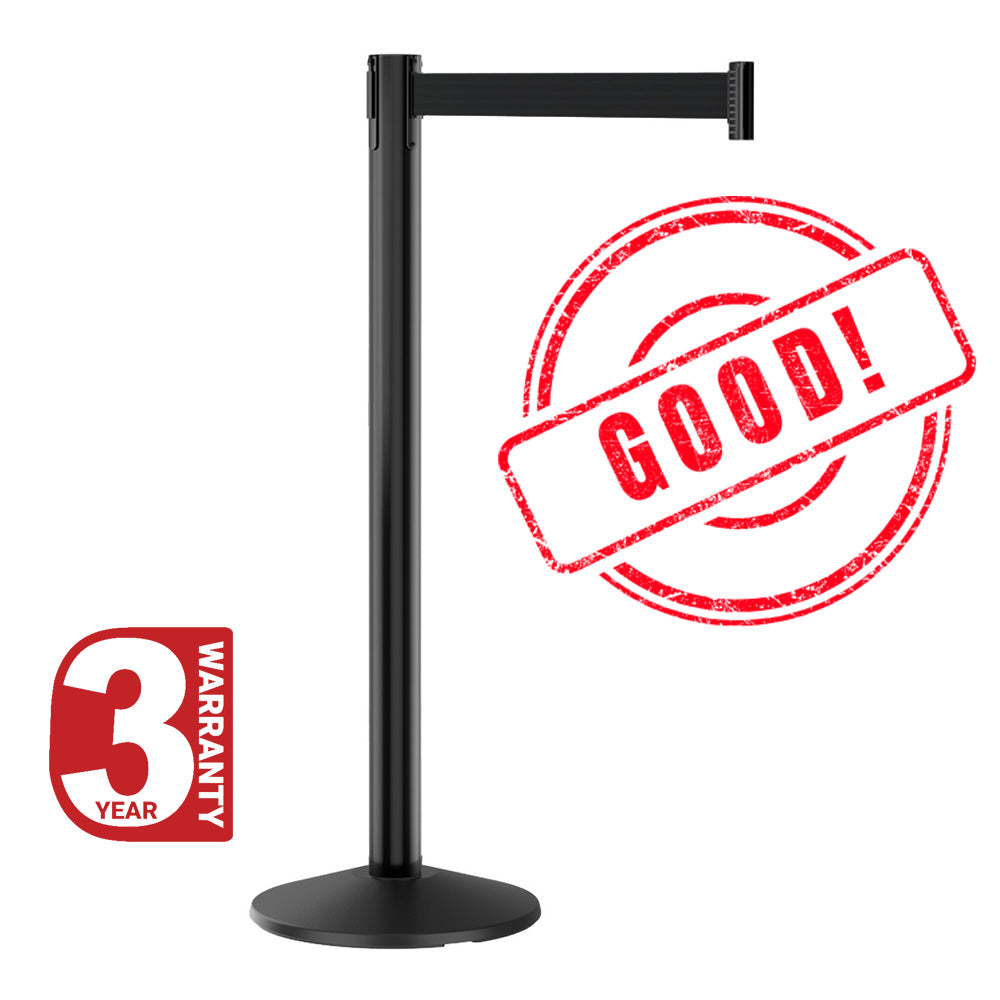 Prime Black Steel Crowd Control Stanchion Barrier with 10' Retractable Belt