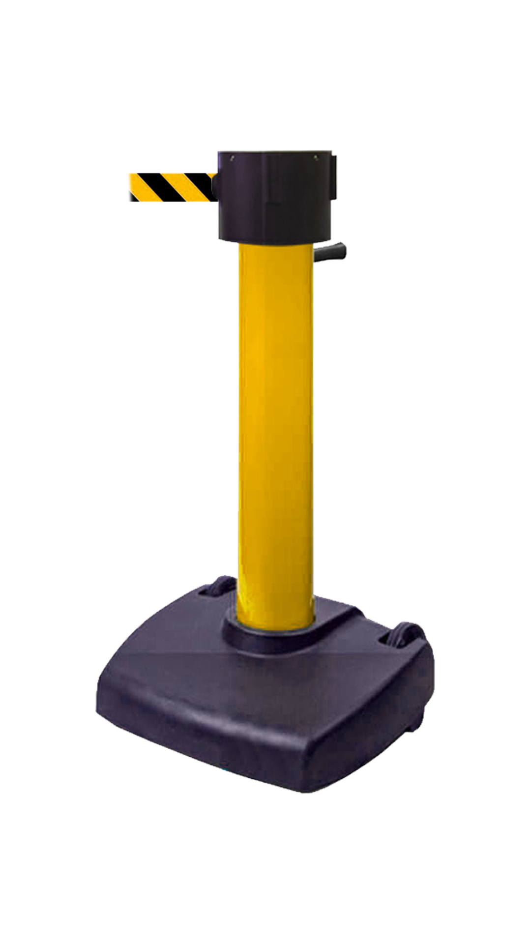 SkyPro 1000 retractable belt barrier, yellow post with 100 ft belt