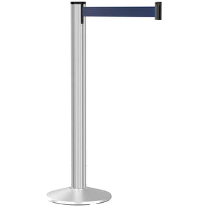 Grooved Retractable Belt Stanchion Matte Silver Aluminum