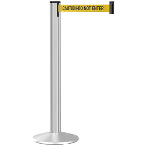 Grooved Retractable Belt Stanchion Matte Silver Aluminum