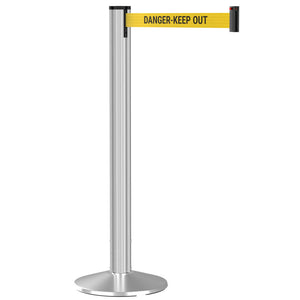 Grooved Retractable Belt Stanchion Matte Silver Aluminum