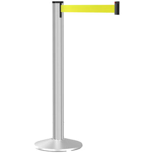 Grooved Retractable Belt Stanchion Matte Silver Aluminum